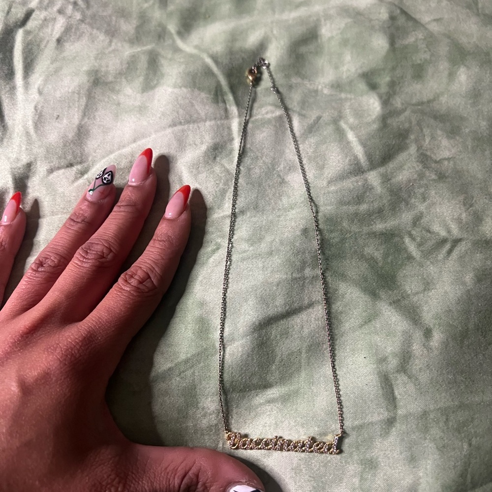 Faux Gold “Vaccinated” Rhinestone Necklace